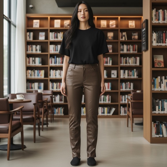 Zara Taupe Faux Leather High Rise Straight Leggings Size XSmall - Picture 13 of 13